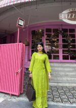 Palak Modal Chikankari 3PC Long Kurta Set-Fern Green - Image 11