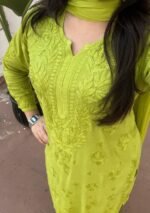 Palak Modal Chikankari 3PC Long Kurta Set-Fern Green - Image 10