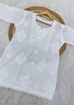Hans White Cotton Chikankari Lace Short Kurti - Image 3