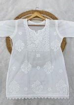 Hans White Cotton Chikankari Lace Short Kurti - Image 2
