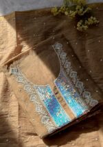 Exclusive Mal Chanderi Silk Chikankari Unstitched Fabric - Caramel Brown - Image 3