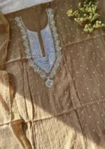 Exclusive Mal Chanderi Silk Chikankari Unstitched Fabric - Caramel Brown - Image 5
