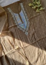 Exclusive Mal Chanderi Silk Chikankari Unstitched Fabric - Caramel Brown - Image 2