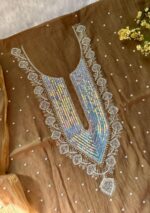 Exclusive Mal Chanderi Silk Chikankari Unstitched Fabric - Caramel Brown