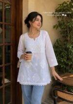 Hans White Cotton Chikankari Lace Short Kurti