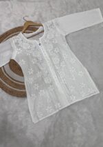 Hans White Cotton Chikankari Front Slit Short Kurti - Image 2