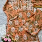 Floral Mulmul Chikankari Short Kurti 2Pc Co-ord Set- Orange