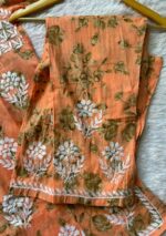 Floral Mulmul Chikankari Short Kurti 2Pc Co-ord Set- Orange - Image 3