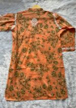 Floral Mulmul Chikankari Short Kurti 2Pc Co-ord Set- Orange - Image 4
