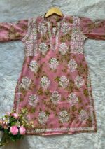 Floral Mulmul Chikankari Short Kurti 2Pc Co-ord Set - Image 5
