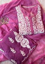 Rose Premium Crepe 3PC Long Kurta Set with Scalloped Border