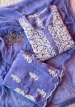 Rose Premium Crepe 3PC Long Kurta Set with Scalloped Border - Image 7