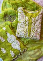 Rose Premium Crepe 3PC Long Kurta Set with Scalloped Border - Image 5