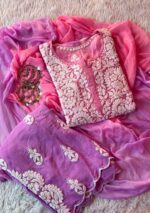 Rose Premium Crepe 3PC Long Kurta Set with Scalloped Border - Image 4
