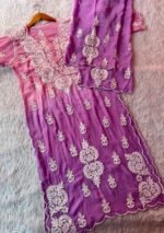 Rose Premium Crepe 3PC Long Kurta Set with Scalloped Border - Image 3