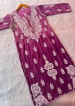 Rose Premium Crepe 3PC Long Kurta Set with Scalloped Border - Image 2