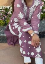 Noorani Rose Soft Georgette 3d Chikankari Long Kurta- Mauve - Image 2