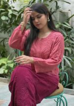 Nazia Viscose Chikankari Ombre 2PC Long Kurta Set - Image 2