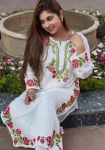 Heer Rose Chikankari Modal Long Kurti – White