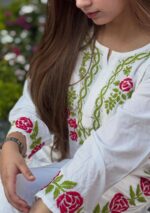 Heer Rose Chikankari Modal Long Kurti – White - Image 4