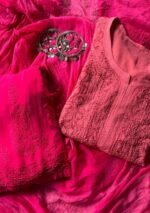 Inayat Viscose Resham Jaal Chikankari Ombre 3PC Long Kurta Set - Image 6