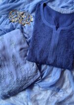 Inayat Viscose Resham Jaal Chikankari Ombre 3PC Long Kurta Set