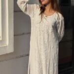 Noorani Rose Soft Georgette 3d Chikankari Long Kurta- White