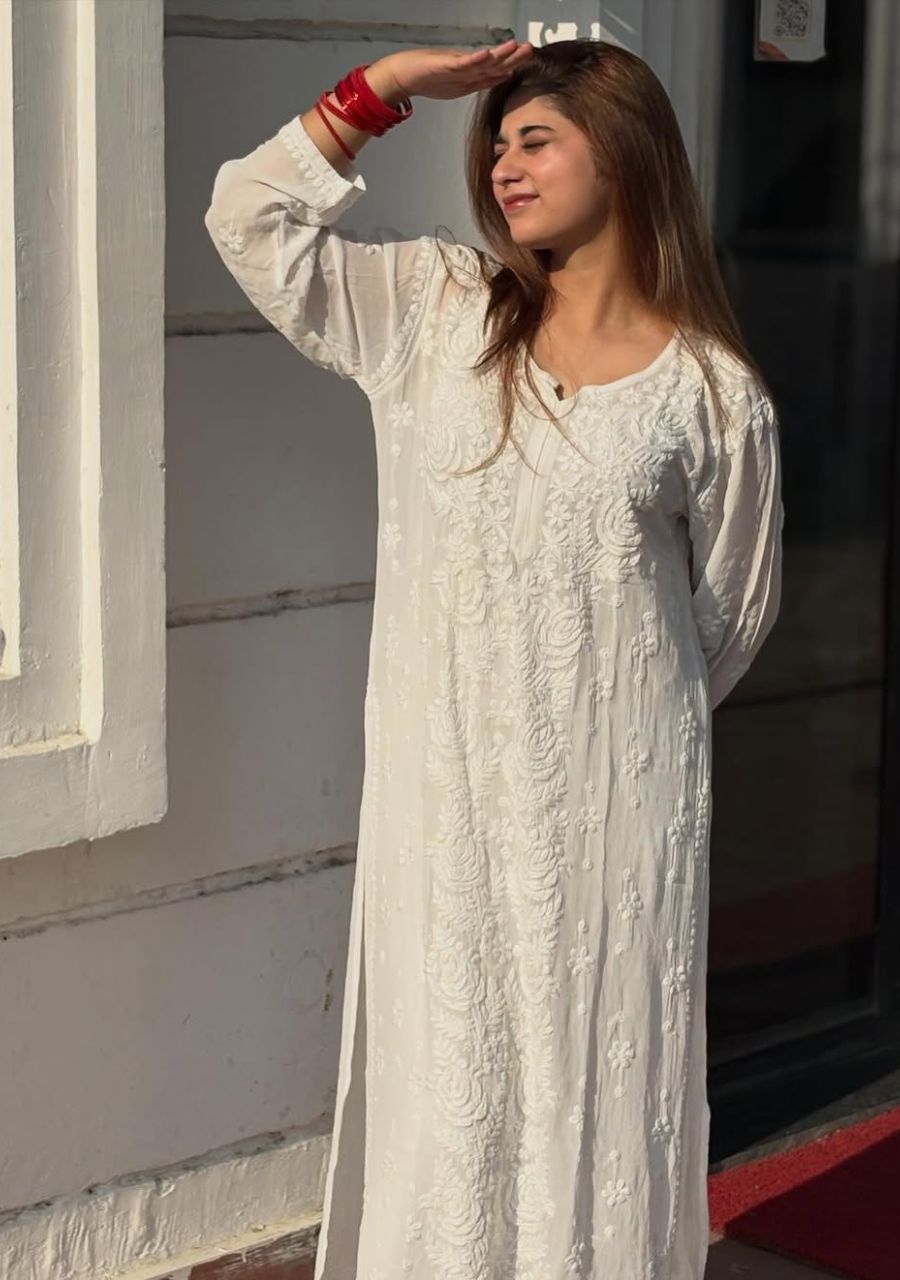 8_20260611_211358_0007 Noorani Rose Soft Georgette 3d Chikankari Long Kurta- White - Image 1