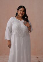 Plus Size Rayon Chikankari Long Kurta 2PC Set - Image 2