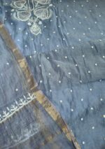 Exclusive Mal Chanderi Silk Chikankari Unstitched Fabric- Baby Blue - Image 4
