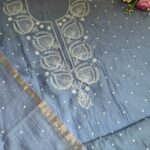 Exclusive Mal Chanderi Silk Chikankari Unstitched Fabric- Baby Blue