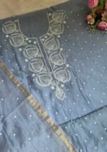 Exclusive Mal Chanderi Silk Chikankari Unstitched Fabric- Baby Blue