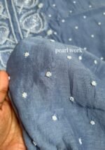 Exclusive Mal Chanderi Silk Chikankari Unstitched Fabric- Baby Blue - Image 5