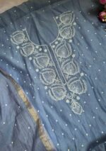 Exclusive Mal Chanderi Silk Chikankari Unstitched Fabric- Baby Blue - Image 2