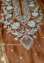 Exclusive Mal Chanderi Silk Chikankari Unstitched Fabric- Cameral Brown - Image 5
