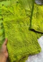 Palak Modal Chikankari 3PC Long Kurta Set-Fern Green - Image 9