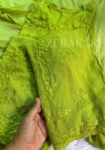 Palak Modal Chikankari 3PC Long Kurta Set-Fern Green - Image 7