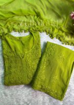 Palak Modal Chikankari 3PC Long Kurta Set-Fern Green - Image 2