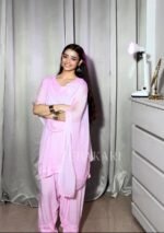 Farshi Shalwar Modal Chikankari 3pc Suit- Baby Pink - Image 10