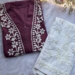 Elira Rayon Chikankari Long Kurti 2pc Set- Mauve