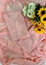 Sahiba Chanderi Chikankari 3PC Long Kurti Set with Dupatta- Pastel Shades - Image 6