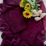 Sahiba Chanderi Chikankari 3PC Long Kurti Set with Dupatta- Dark Shades