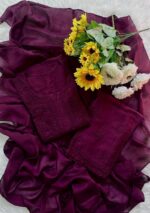 Sahiba Chanderi Chikankari 3PC Long Kurti Set with Dupatta- Dark Shades