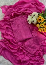 Sahiba Chanderi Chikankari 3PC Long Kurti Set with Dupatta- Dark Shades - Image 6