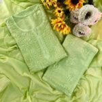 Sahiba Chanderi Chikankari 3PC Long Kurti Set with Dupatta- Pastel Shades