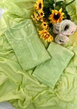 Sahiba Chanderi Chikankari 3PC Long Kurti Set with Dupatta- Pastel Shades