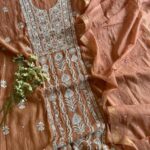 Exclusive Mal Chanderi Silk Chikankari Unstitched Fabric - Caramel Brown