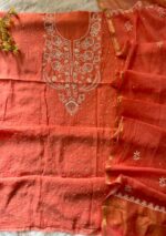 Exclusive Mal Chanderi Silk Chikankari Unstitched Fabric - Gajari Pink - Image 6
