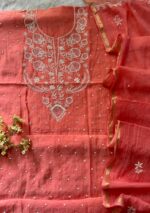 Exclusive Mal Chanderi Silk Chikankari Unstitched Fabric - Gajari Pink - Image 3