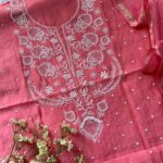 Exclusive Mal Chanderi Silk Chikankari Unstitched Fabric - Gajari Pink